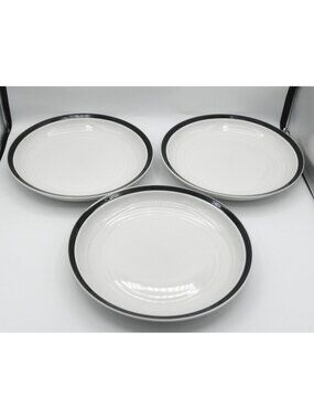 HMQ87 by Home 10-14 Inch Dinner Plates Set of 3 White Black Band Bistro Style